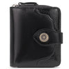 Leather Wallets for Women RFID Blocking Zipper Pocket 3-Black with flower-oil wax