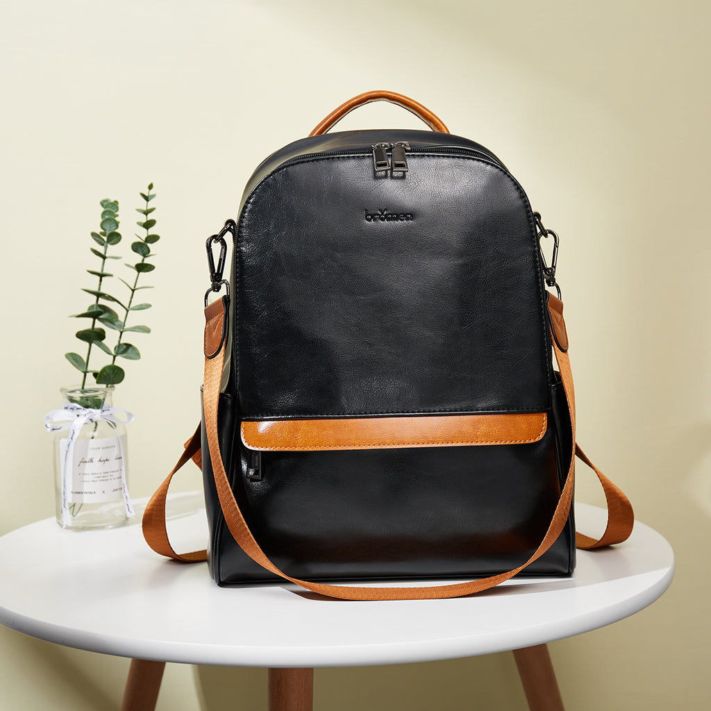 BROMEN Backpack Purse for Women Leather Anti-theft Travel Backpack Fashion  College Shoulder Handbag, Color - Black/Brown