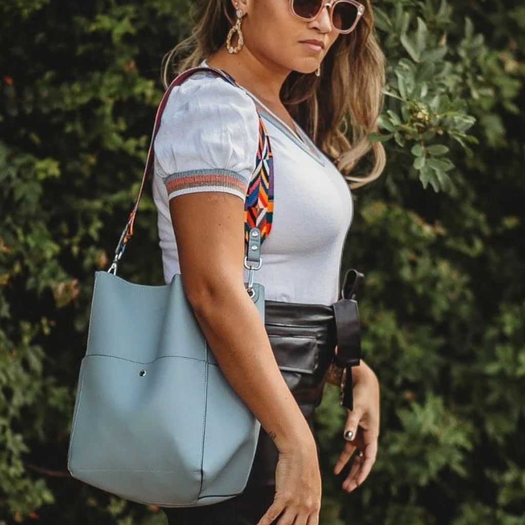 Women Handbag Designer Vegan Leather Hobo Handbags Shoulder Bucket Crossbody  Purse, Color - light Blue