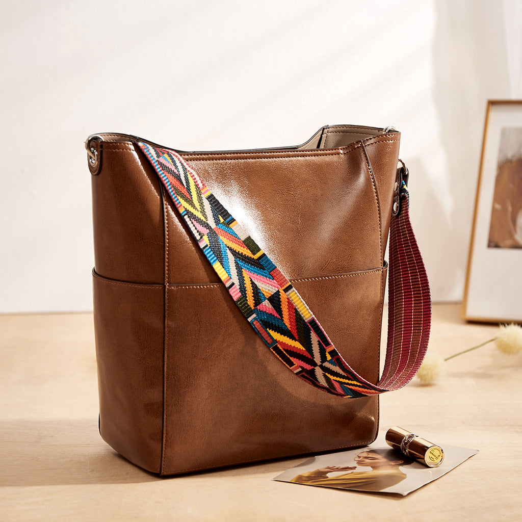 Women Handbag Designer Vegan Leather Hobo Handbags Shoulder Bucket Crossbody  Purse, Color - brown