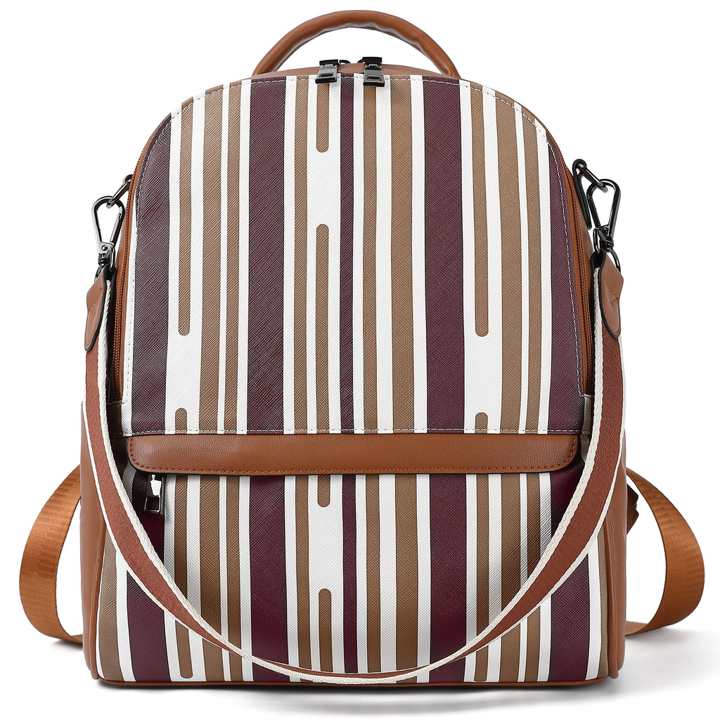 Anti-theft Travel Backpack Purse Vertical Stripes Brown