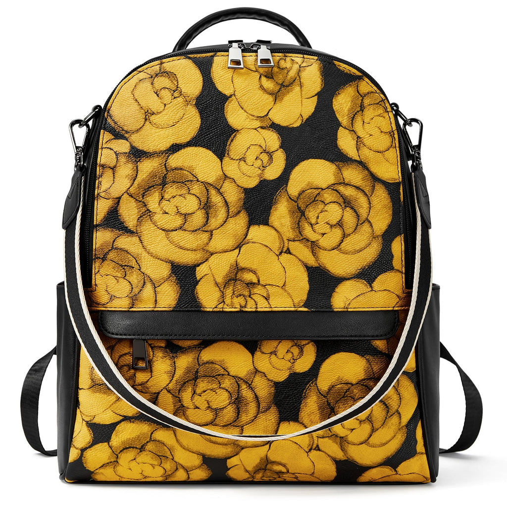 Designer Backpack Purse for Women Limited Stock Yellow Flower on Black
