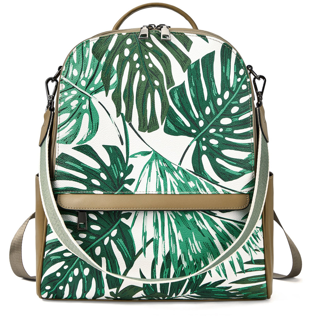 Green Leaf Leather Backpack Purse for Travel