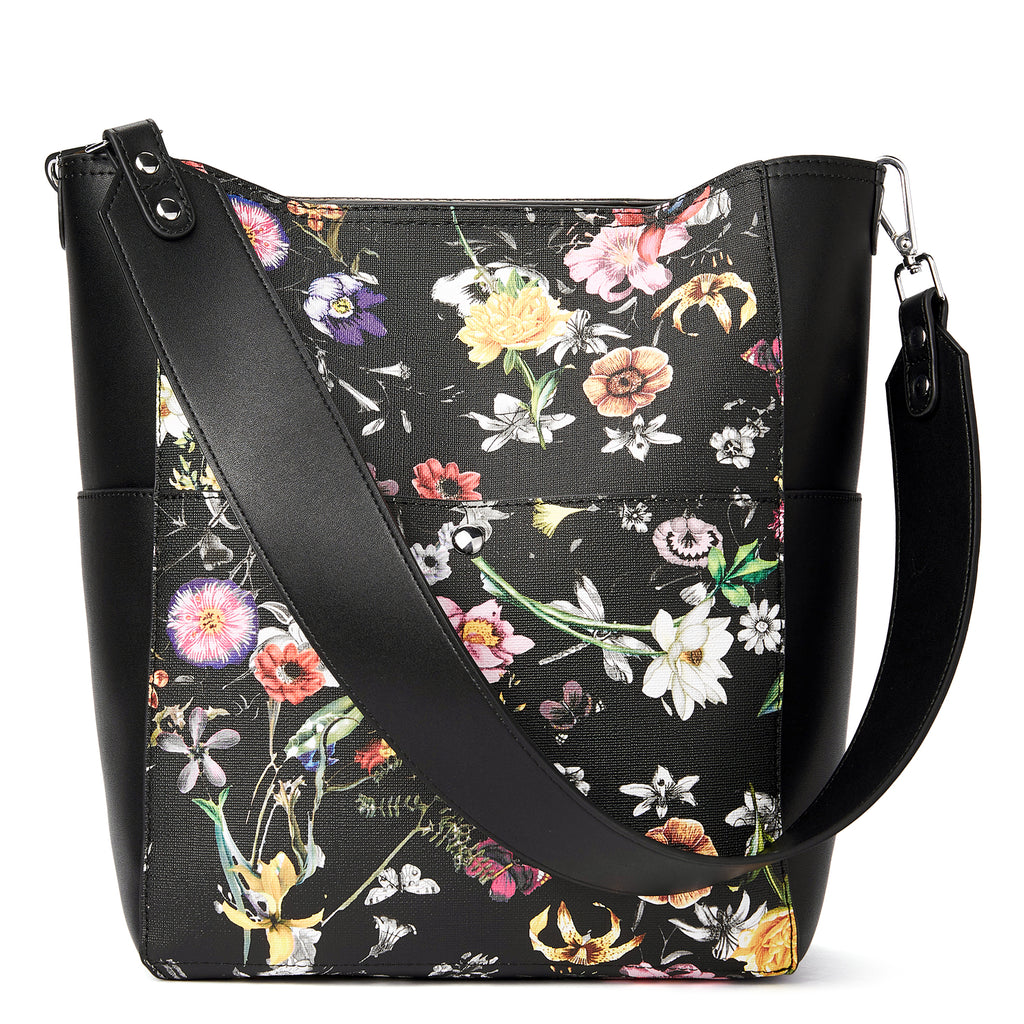 Women Handbag Designer Vegan Leather Flowers/Black