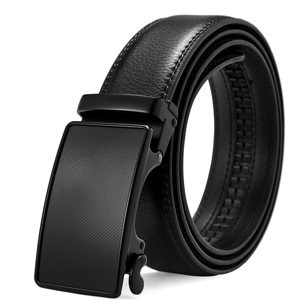Mens Belt Leather Ratchet Dress Belt with Sliding Adjustable Buckle, Trim to Fit