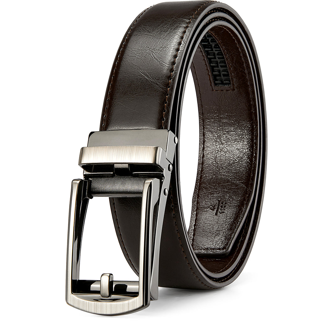 Belt for Men Leather Ratchet Dress Belt with Automatic Sliding Buckle