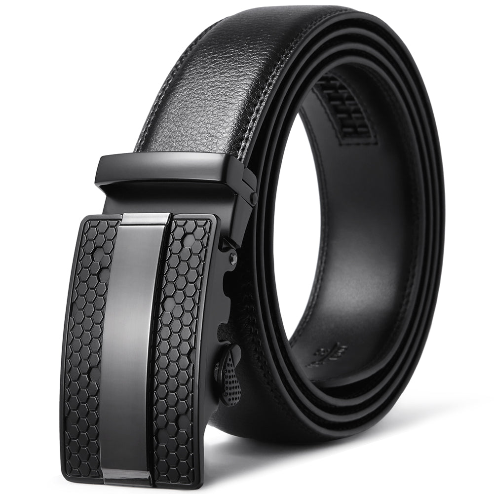Belt for Men Leather Ratchet Dress Belt with Automatic Sliding Buckle 1 3/8", Trim to Fit