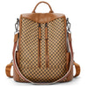 BROMEN Women Backpack Purse Leather Plaid Brown