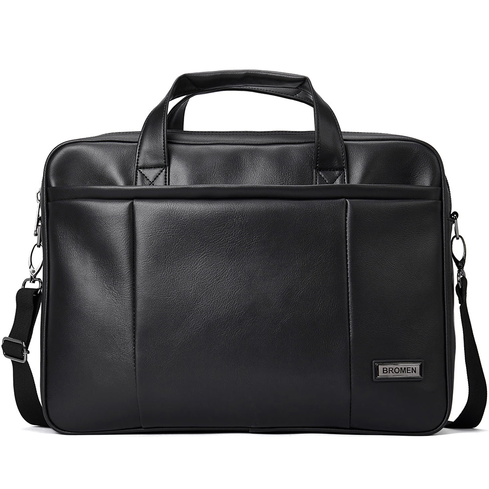 BROMEN Leather Briefcase for Men 15.6 inch Laptop Messenger Bag Expandable Large Capacity Business Duffle Travel Bag