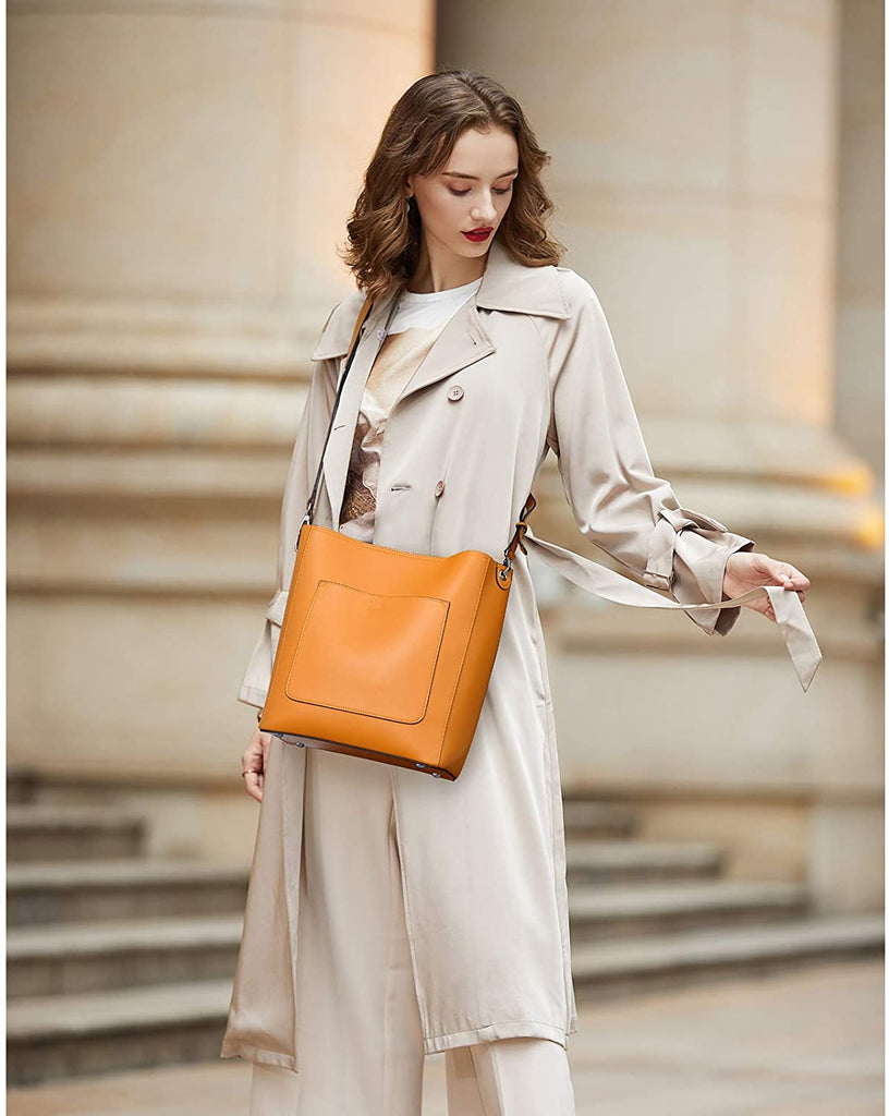 BROMEN Hobo Bags for Women Leather Handbags Designer Shoulder Bucket  Crossbody Purse,Color - Yellow