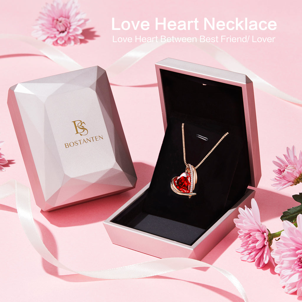 Rose Gold Plated Pendant Necklace with Birthstone Love Heart Crystal Jewelry