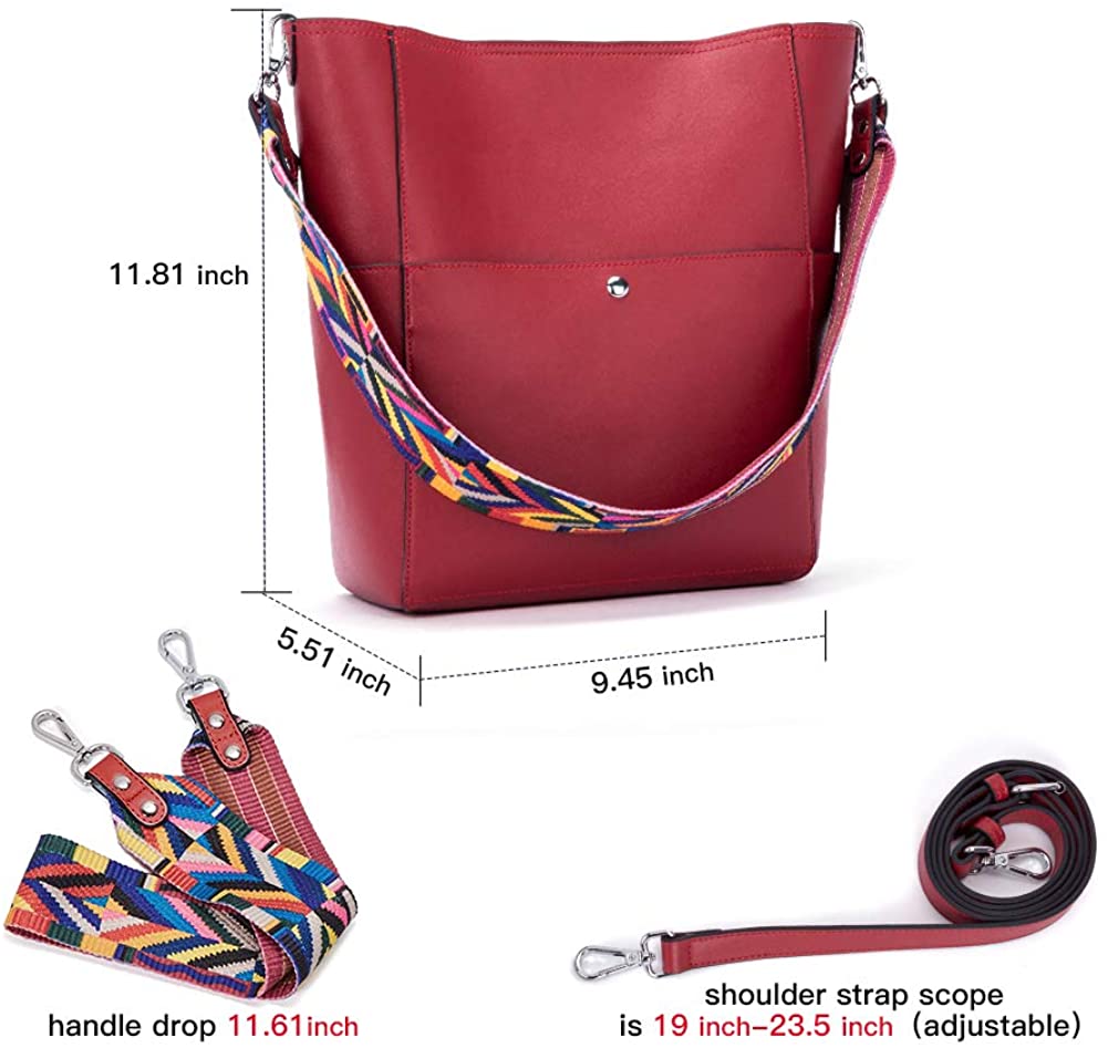 BROMEN Women Handbag Designer Vegan Leather Hobo Handbags Shoulder Bucket Crossbody  Purse, Color - red