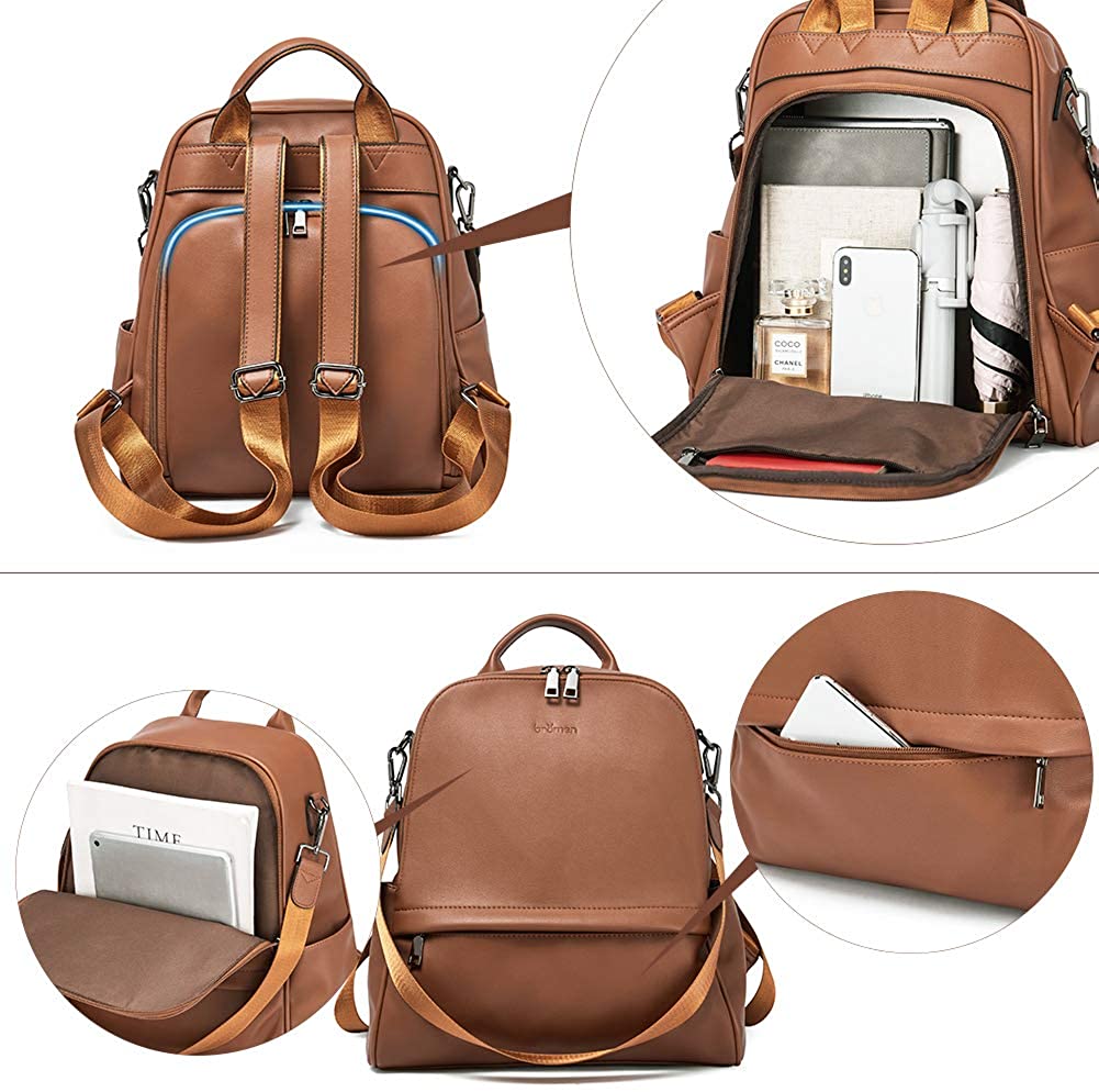 BROMEN Backpack Purse for Women Leather Anti-theft Travel Backpack Fashion  College Shoulder Handbag, Color - Coffee