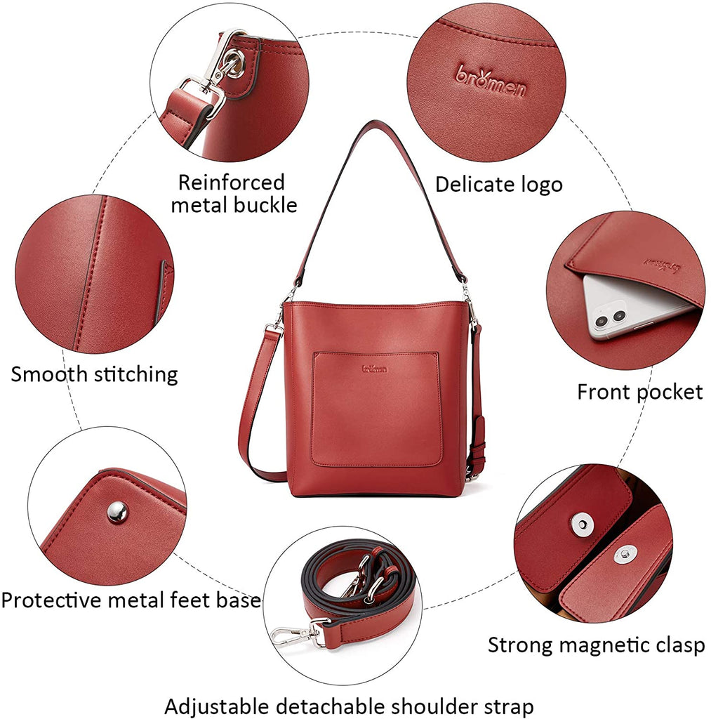 BROMEN Women Purses and Handbags Leather Hobo Bags Designer Shoulder Bucket  Crossbody Purse