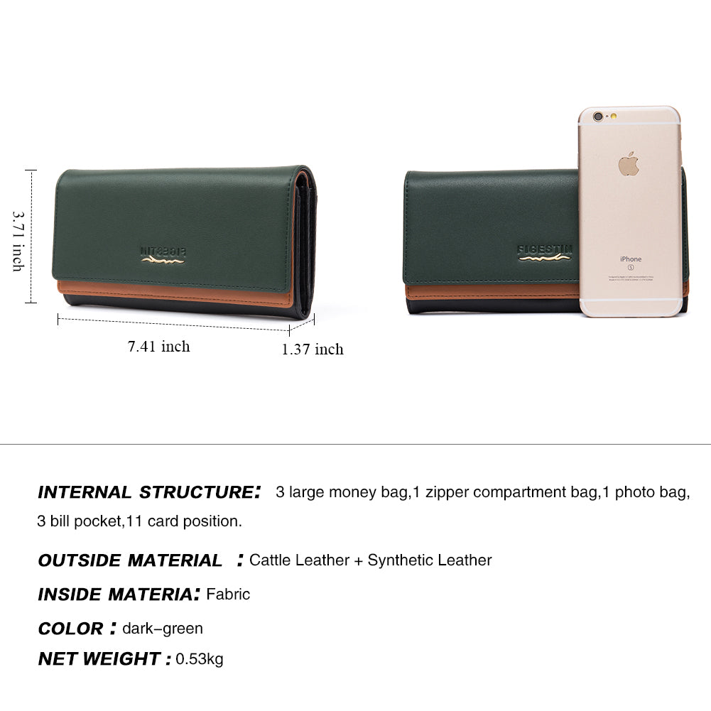 Wallets for Women Clutch Purses iPhone, Vintage Oil Wax Leather Wallets  Long Purse Phone Pouch Zipper