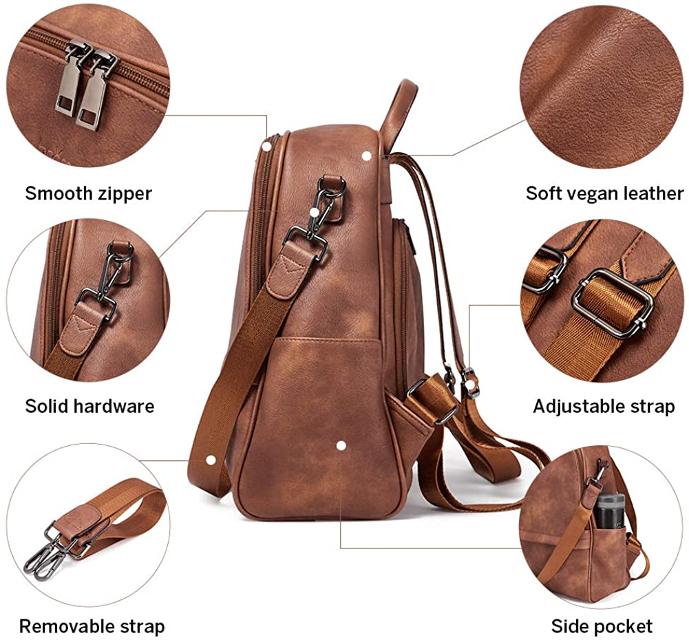 BROMEN Backpack Purse for Women Leather Anti-theft Travel