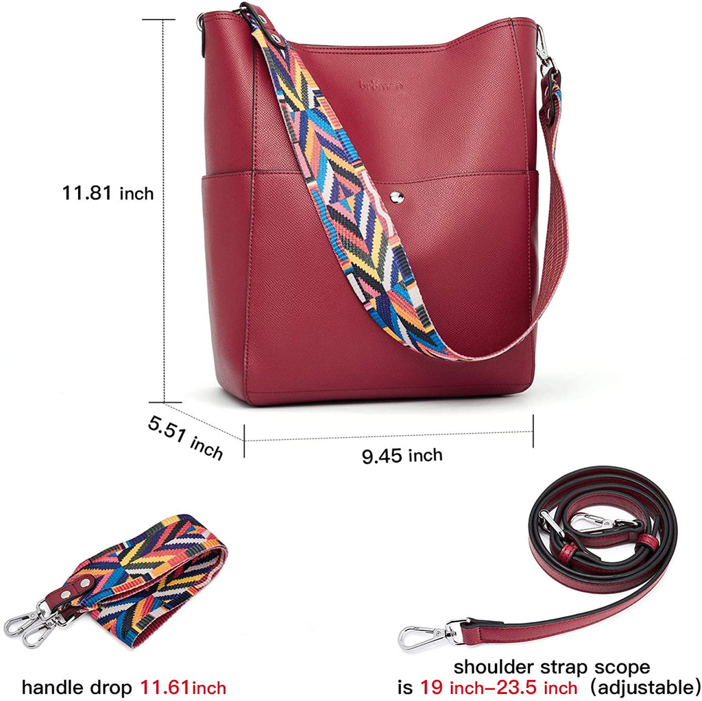 BROMEN Women Handbag Designer Vegan Leather Hobo Handbags Shoulder Bucket  Crossbody Purse, Color - red
