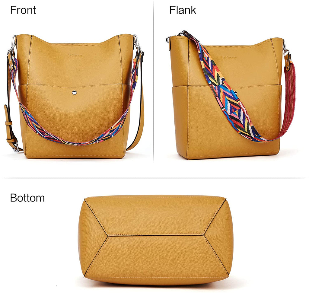 BROMEN Women Handbag Designer Vegan Leather Hobo Handbags Shoulder Bucket Crossbody  Purse, Color - yellow