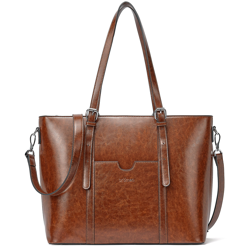 BROMEN Women Briefcase 15.6 inch Laptop Tote Bag Vintage Leather Handbags Shoulder Work Purses Brown