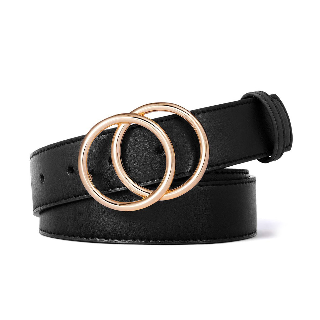 BROMEN Belt for Women Leather Belts for Dress Jeans Pants Waist Belt with Double O-Ring Buckle, Color - black