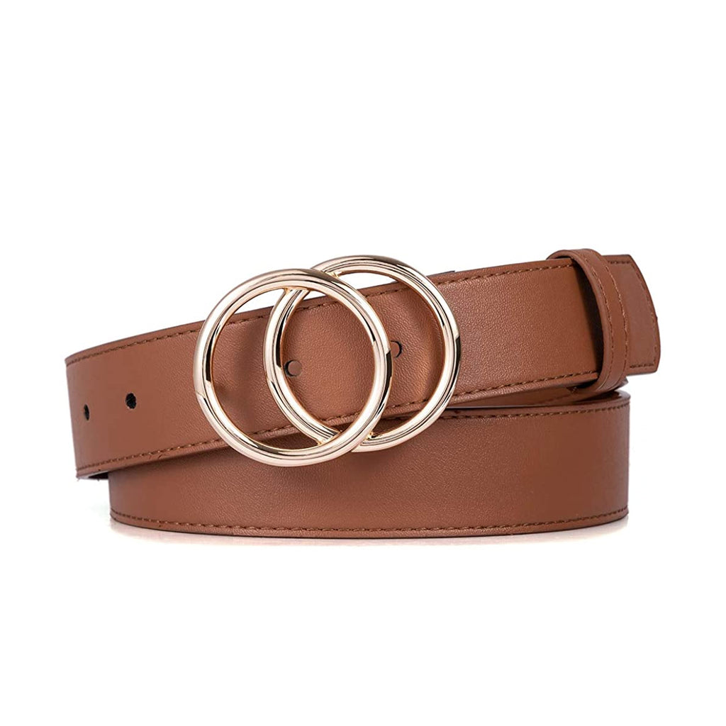 BROMEN Belt for Women Leather Belts for Dress Jeans Pants Waist Belt with Double O-Ring Buckle, Color - brown