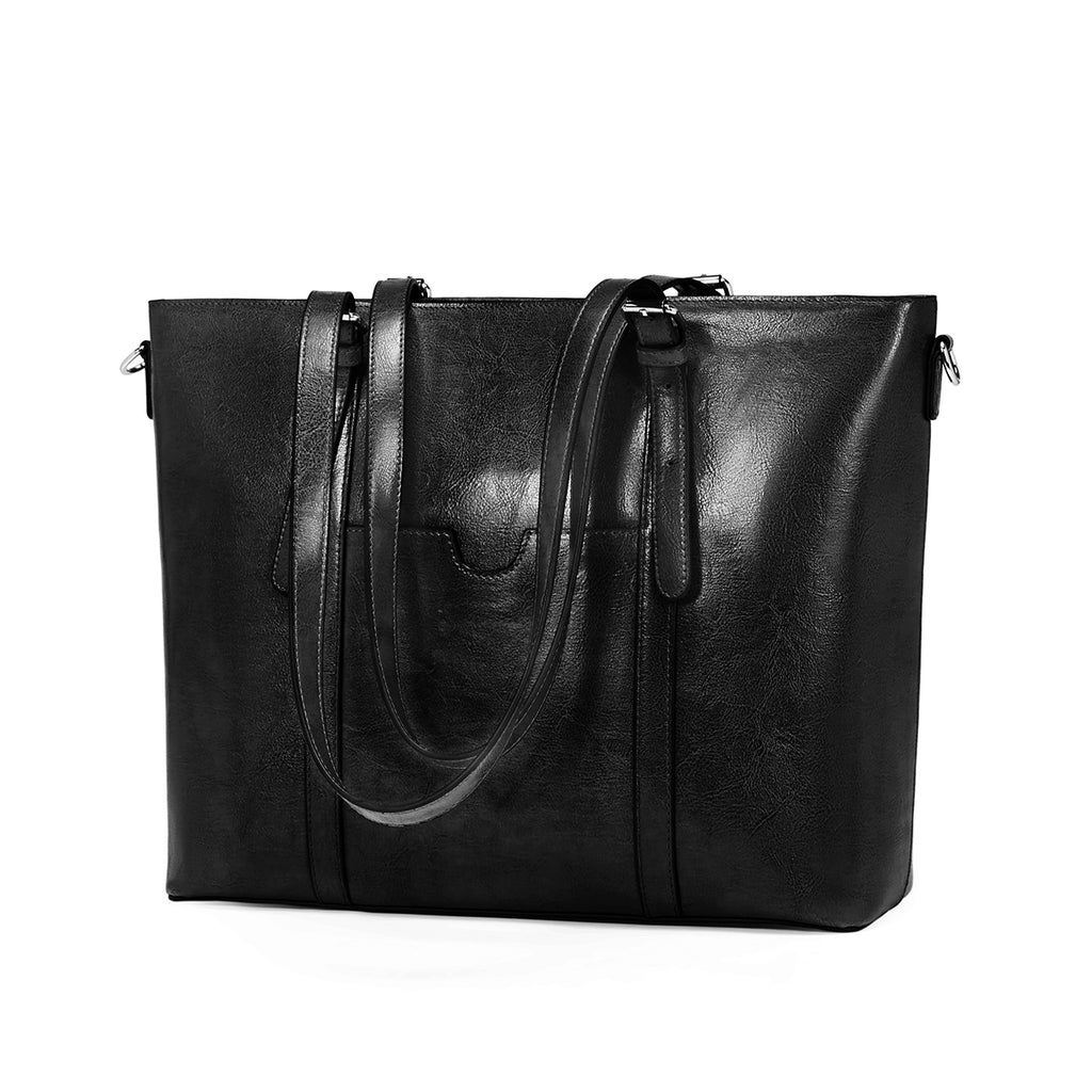 BROMEN Women Briefcase 15.6 inch Laptop Tote Bag Vintage Leather Handbags Shoulder Work Purses Black