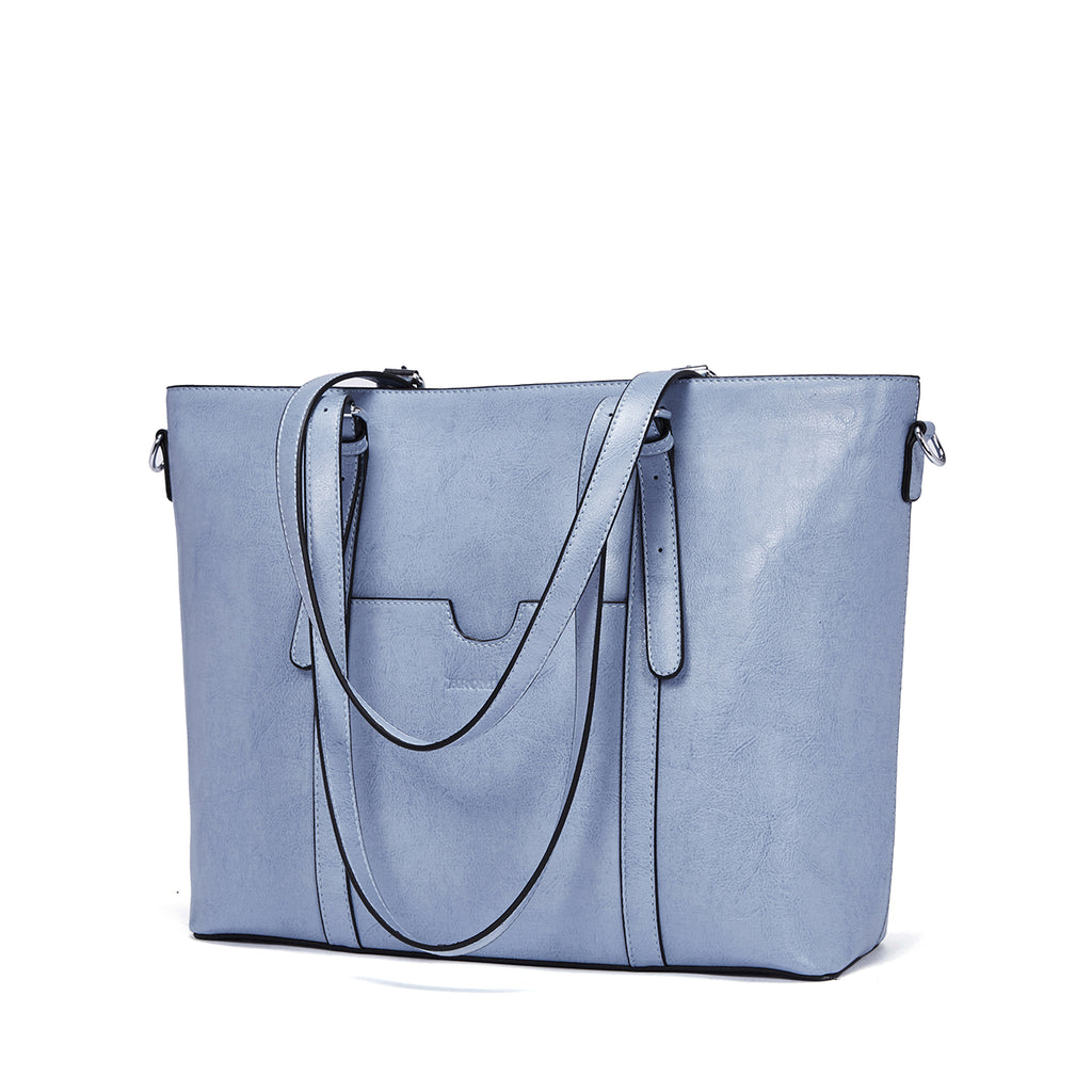 BROMEN Women Briefcase 15.6 inch Laptop Tote Bag Vintage Leather Handbags Shoulder Work Purses, Color - oil wax blue