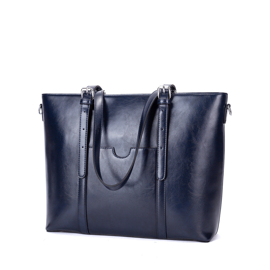 BROMEN Women Briefcase 15.6 inch Laptop Tote Bag Vintage Leather Handbags Shoulder Work Purses, Color - oil wax navy