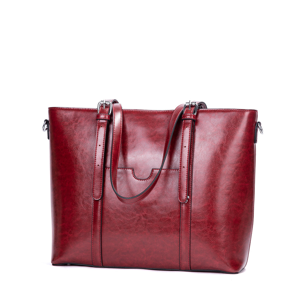 BROMEN Women Briefcase 15.6 inch Laptop Tote Bag Vintage Leather Handbags Shoulder Work Purses, Color - wine red