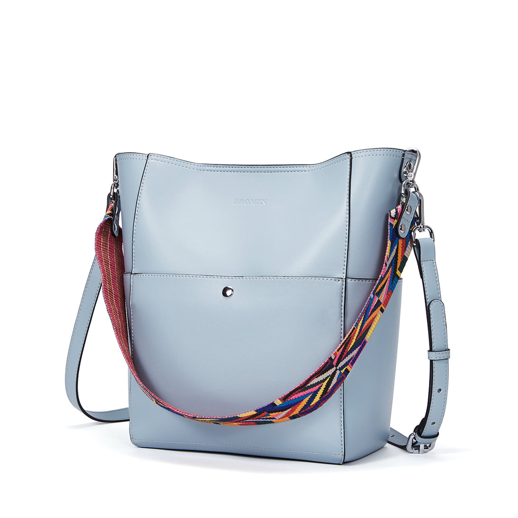 Women Handbag Designer Vegan Leather Hobo Handbags Shoulder Bucket Crossbody Purse, Color - light Blue