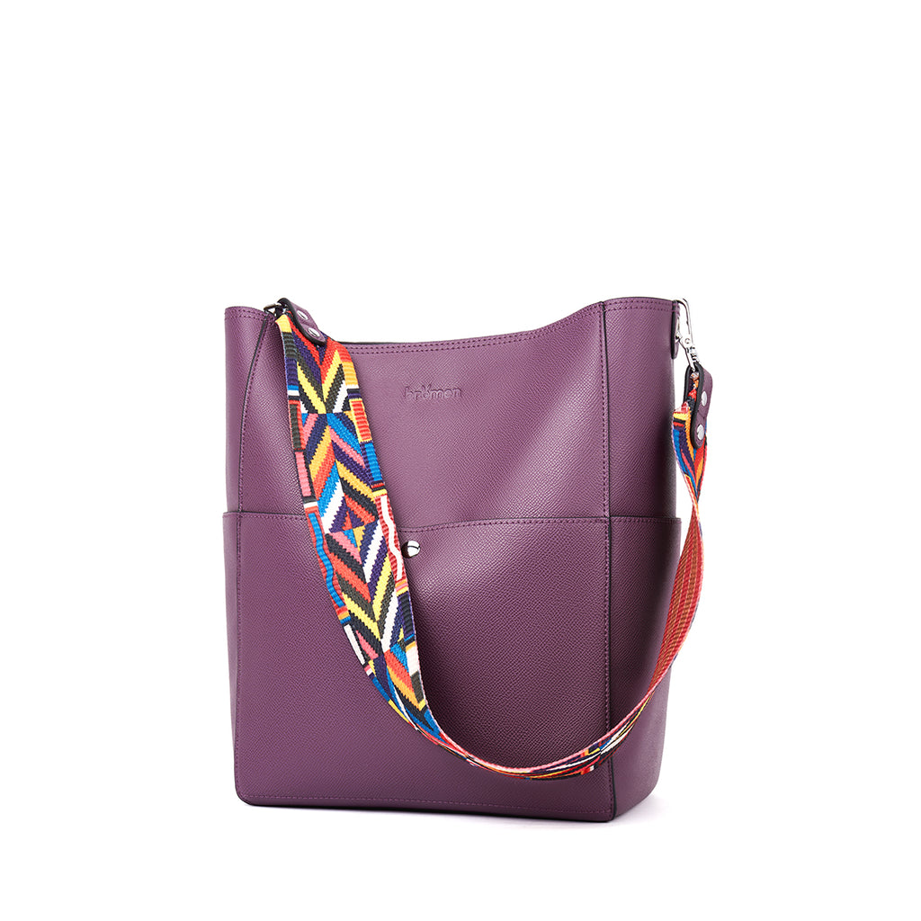 BROMEN Women Handbag Designer Vegan Leather Hobo Handbags Shoulder Bucket Crossbody Purse, Color - purple