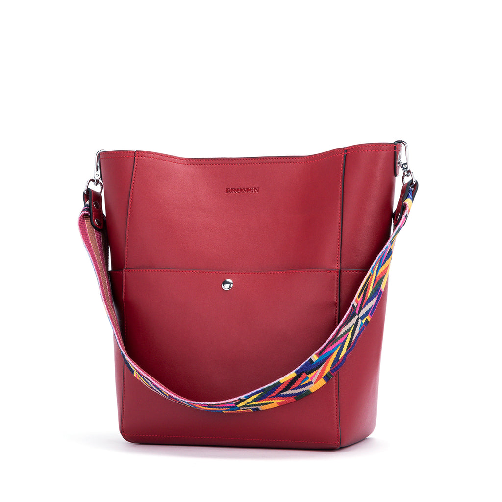 Women Handbag Designer Vegan Leather Hobo Handbags Shoulder Bucket Crossbody Purse, Color - red