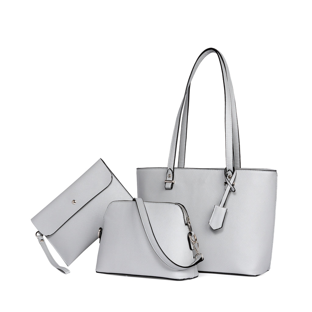 BROMEN Tote Purses for Women Designer Leather Handbag Shoulder Satchel Bag 3pcs Set, Color - Grey