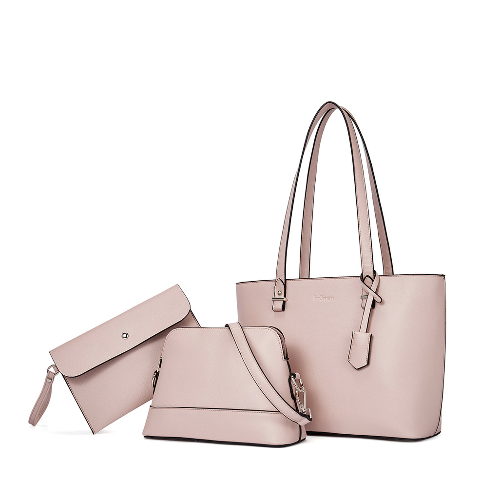 BROMEN Tote Purses for Women Designer Leather Handbag Shoulder Satchel Bag 3pcs Set, Color - Light Pink