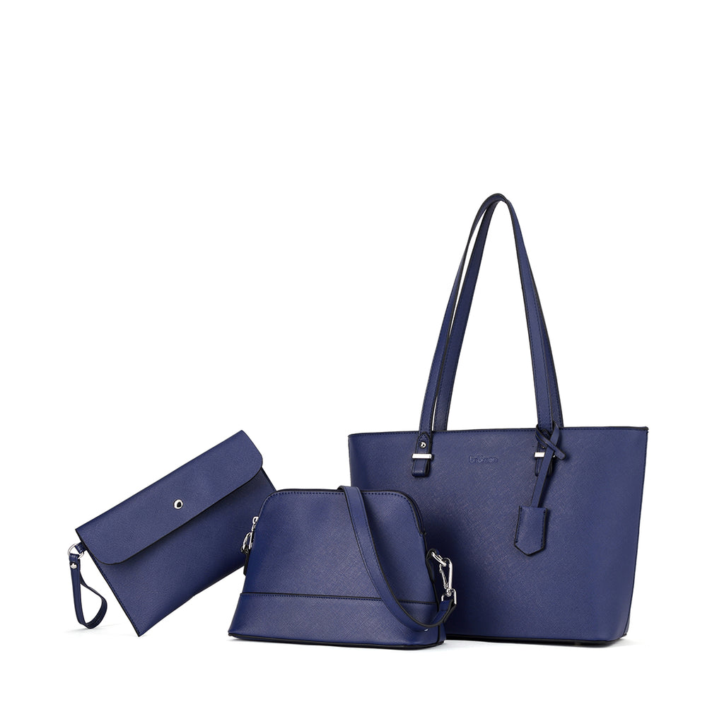 BROMEN Tote Purses for Women Designer Leather Handbag Shoulder Satchel Bag 3pcs Set, Color - Royalblue