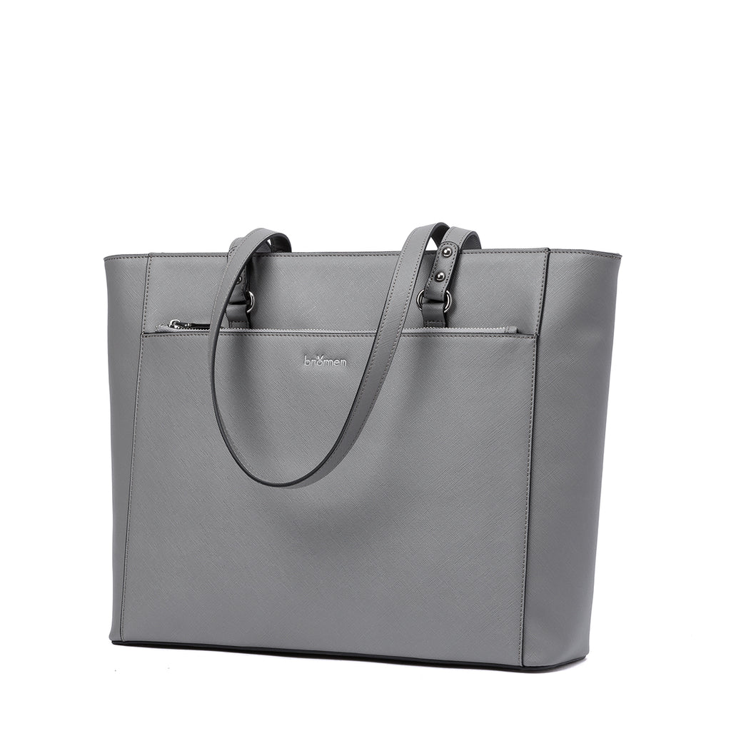 Bromen Women Tote Purse Leather Purses and Hangbags Work Shoulder Bag Fit 15.6 inch,Color - grey