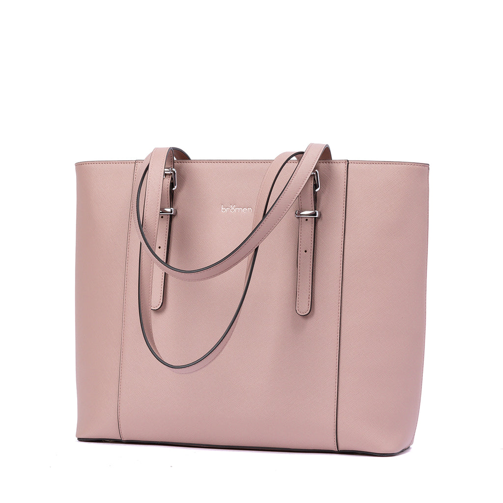 BROMEN Women Briefcase 15.6 inch Laptop Tote Bag Vintage Leather Handbags  Shoulder Work Purses, Color - pink