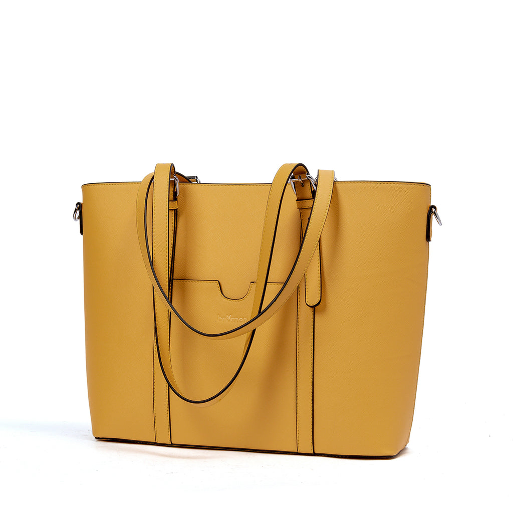 BROMEN Women Briefcase 15.6 inch Laptop Tote Bag Vintage Leather Handbags Shoulder Work Purses, Color - yellow