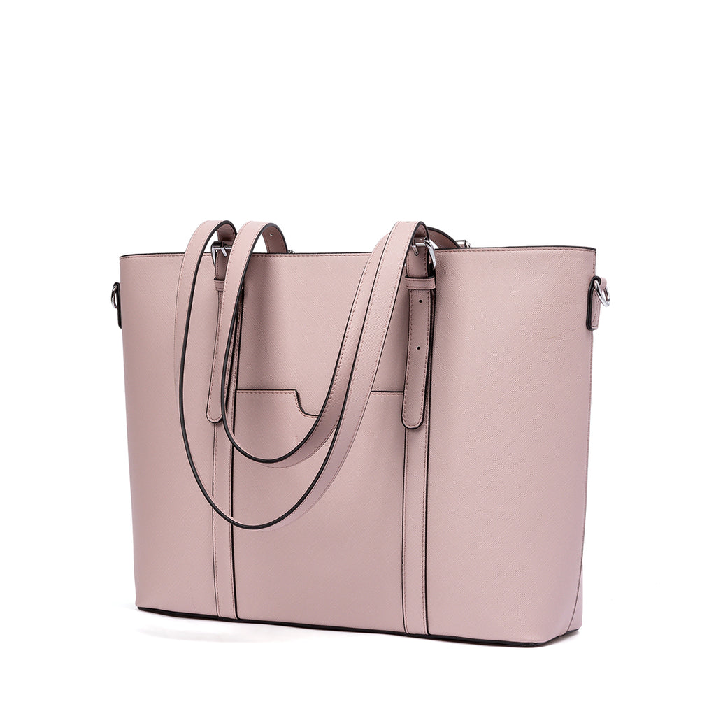 BROMEN Women Briefcase 15.6 inch Laptop Tote Bag Vintage Leather Handbags Shoulder Work Purses, Color - pink