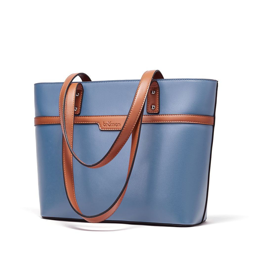 BROMEN Women Handbags Designer Leather Tote Purse Large Capacity Purses and Handbags Shoulder Bag, Color - Blue/Brown
