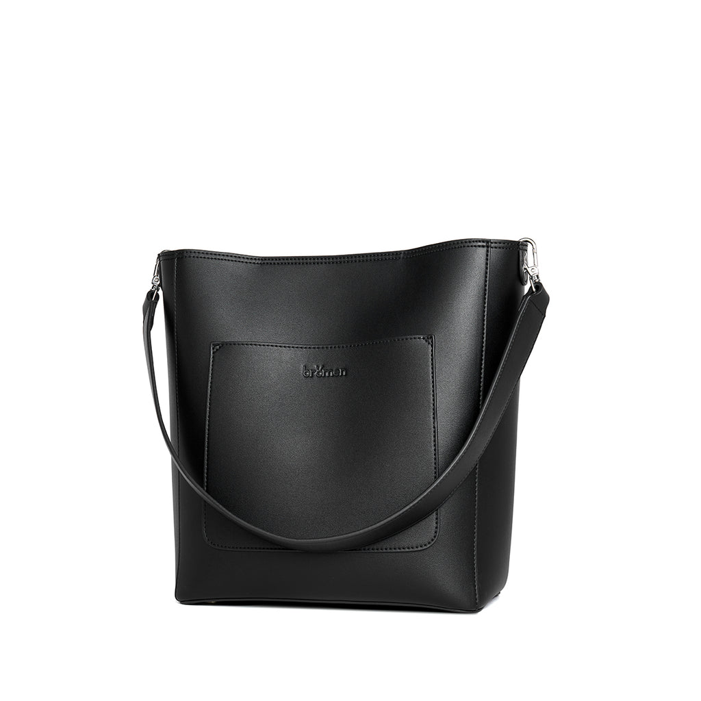 BROMEN Hobo Bags for Women Leather Handbags Designer Shoulder Bucket Crossbody Purse,Color - Black