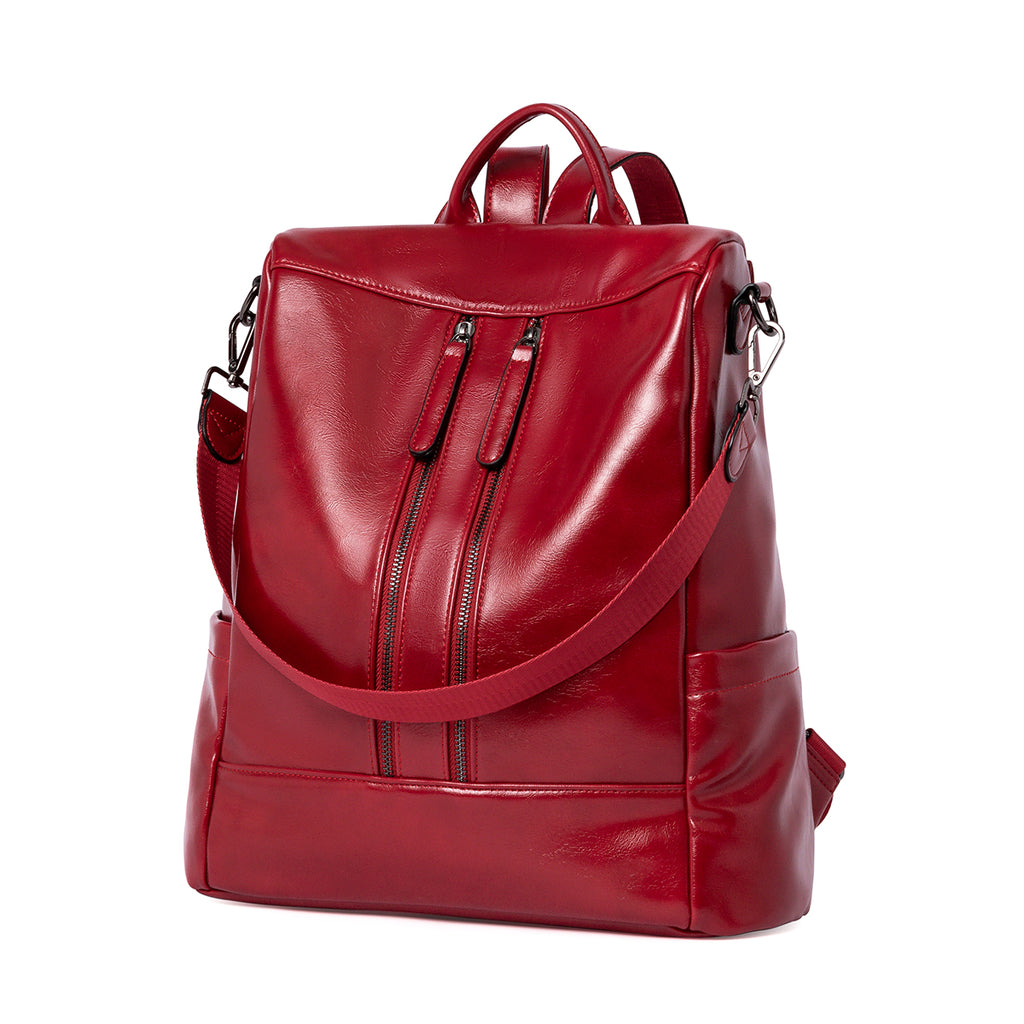 BROMEN Women Backpack Purse Leather Anti-theft Travel Backpack Fashion Shoulder Handbag, Color - oil Wax Red