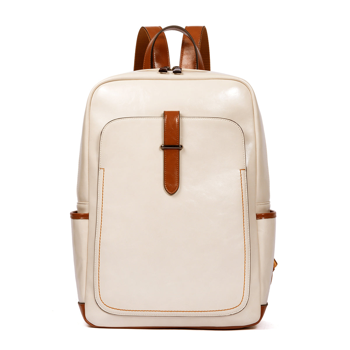 CLUCI Leather 15.6 inch Laptop Backpack Purse for Women Stylish Laptop Bag  Work Computer Backpack Casual Daypack Off-white with Brown