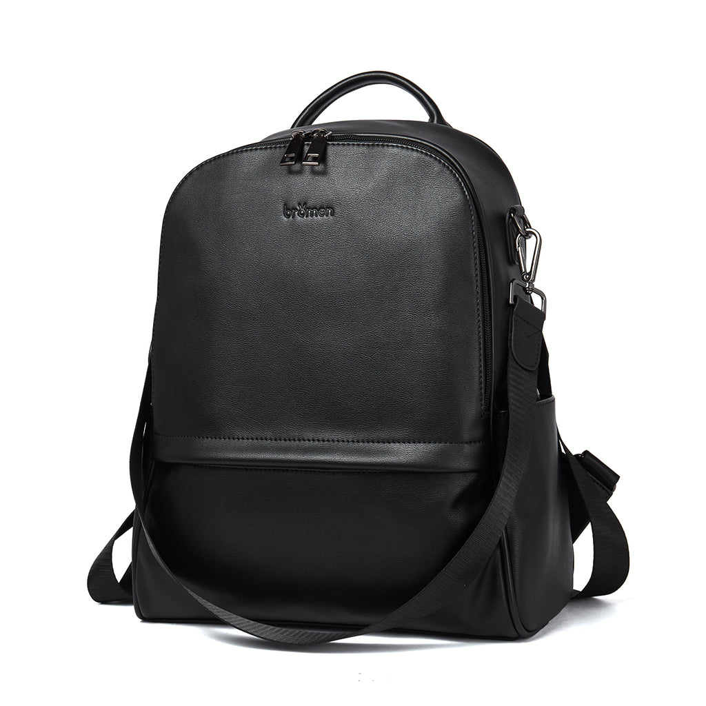 BROMEN Backpack Purse for Women Leather Anti-theft Travel Backpack Fashion College Shoulder Handbag, Color - Black