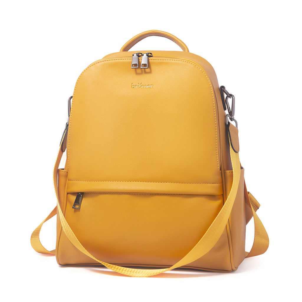 BROMEN Backpack Purse for Women Leather Anti-theft Travel Backpack Fashion College Shoulder Handbag, Color - Yellow