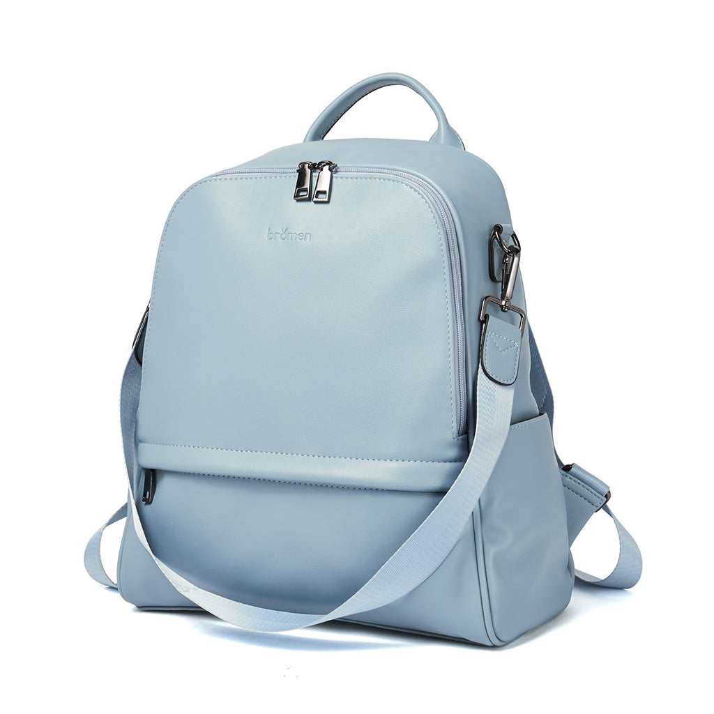 BROMEN Backpack Purse for Women Leather Anti-theft Travel Backpack Fashion College Shoulder Handbag, Color - Blue