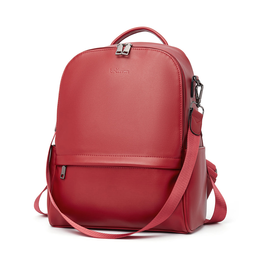 BROMEN Backpack Purse for Women Leather Anti-theft Travel Backpack Fashion College Shoulder Handbag, Color - Red