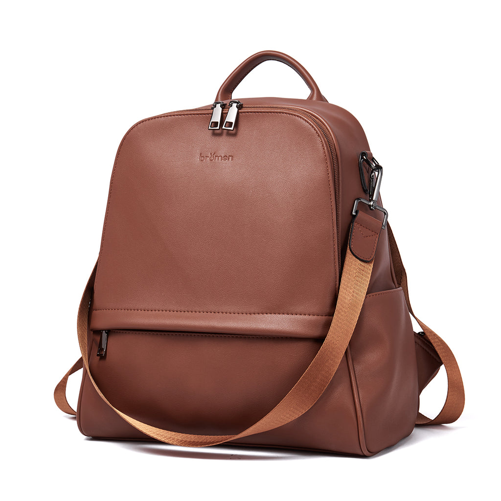 BROMEN Backpack Purse for Women Leather Anti-theft Travel Backpack Fashion College Shoulder Handbag, Color - Coffee