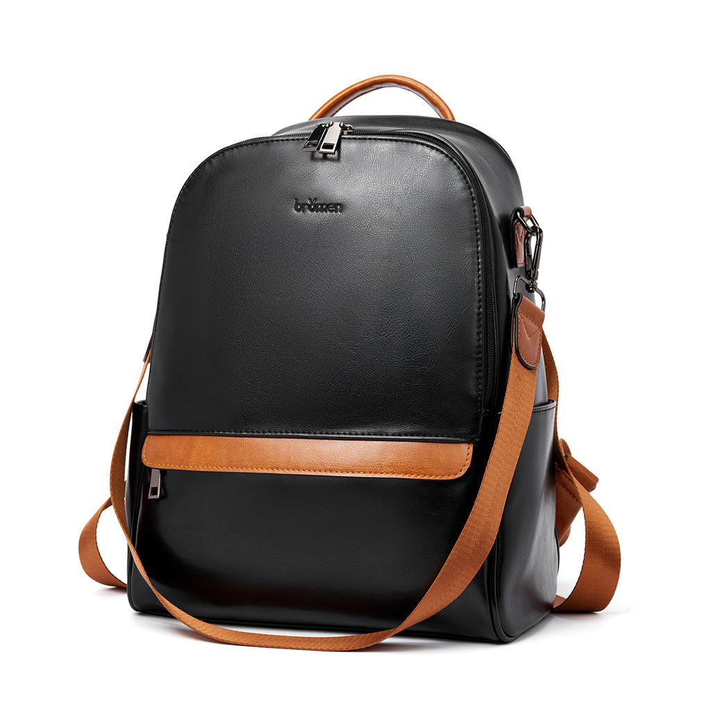 BROMEN Backpack Purse for Women Leather Anti-theft Travel Backpack Fashion College Shoulder Handbag, Color - Black/Brown