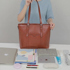 BROMEN Women Briefcase 15.6 inch Laptop Tote Bag Vintage Leather Handbags  Shoulder Work Purses, Color - oil wax blue